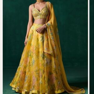 Yellow Multicolor Floral Printed Lehenga